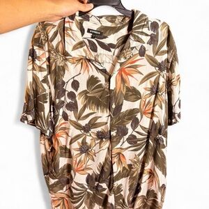 EXPRESS Men XL Tropical Camp Collar Shirt - Olive, Cream & Orange